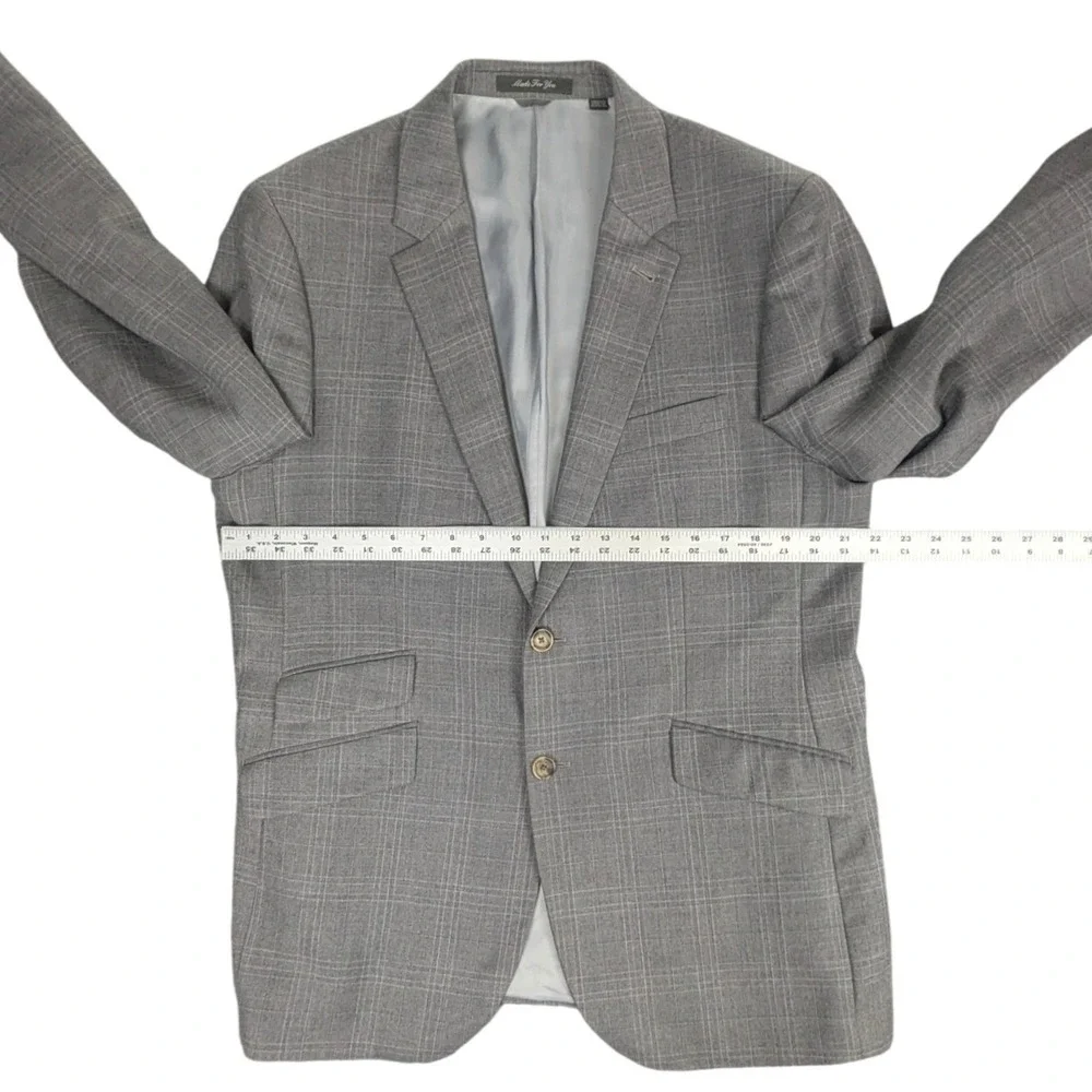 Indochino Men's 40R Gray Plaid 100% Wool 2 Piece Suit 36/37W Custom Old Money